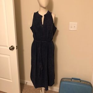 Sleeveless ana dress w/belt acid wash blue&copper